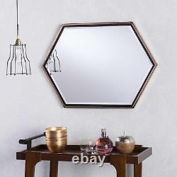 Hexagonal Wall Mirror Beveled Glass Gold Metal Frame Large Heavy Statement Piece