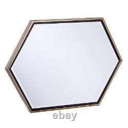 Hexagonal Wall Mirror Beveled Glass Gold Metal Frame Large Heavy Statement Piece