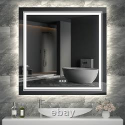 High Lumin XL LED Square Wall Bathroom Mirror With Anti Fog & Dimming 36x36 Inch