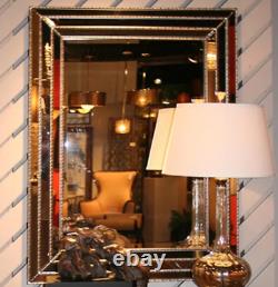 Horchow AntiquedMirrored Inlay Silver Venetian Beveled Wall Mirror Large 47