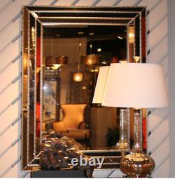 Horchow Antiqued Mirrored Inlays Silver Venetian Beveled Wall Mirror Large 47