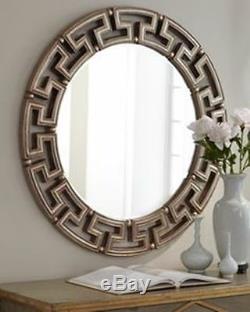 Horchow LARGE 41 MODERN GOLD SILVER GREEK KEY Wall VANITY BUFFET Mirror Round