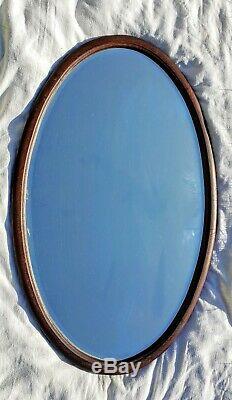 Huge Antique Oval Mirror English Oak Framed Beveled Wall Mirror Large 1920s