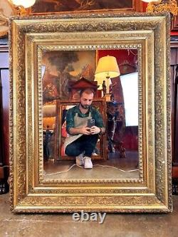 Imposing Large 19th Century Gilded Wood and Gesso Louis XVI French Wall Mirror