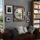 Industrial Large Round Wall Mirror Vanity Mirror Square Wood Frame Entryway Deco