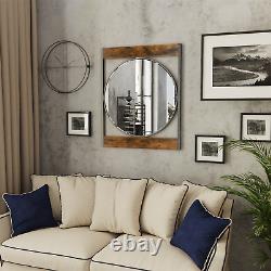 Industrial Large Round Wall Mirror Vanity Mirror Square Wood Frame Entryway Deco