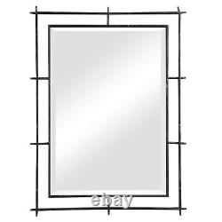 Industrial Style Iron Frame Wall Mirror 40in Open Minimalist Vanity Large Rustic