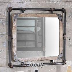 Industrial Style Wall Mirror Antique Black Pipe Frame Rectangular Large 32 x 24