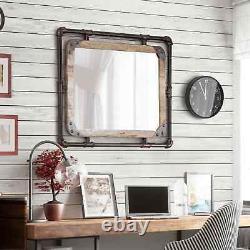 Industrial Style Wall Mirror Antique Black Pipe Frame Rectangular Large 32 x 24