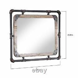 Industrial Style Wall Mirror Large Rustic Farmhouse Vanity Wood & Pipe Frame