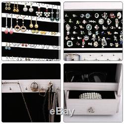 Jewelry Armoire Organizer Wall Mounted Lockable LED Cabinet with Mirror & 2 Drawer