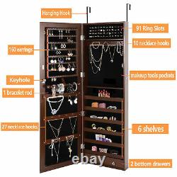 Jewelry Cabinet Wall Door Mounted Armoire Large Box Organizer with Mirror