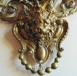 LARGE 19th c. Brass Mirror Wall Sconce Antique Victorian North Wind & Lion Head