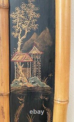 LARGE 19th c Style Hand Painted Japanned Chinoiserie Bamboo Wall Mirror 52x34