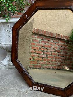 LARGE Antique English Oak Beveled WALL MIRROR Frame Round Octagon Jacobean