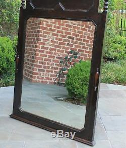 LARGE Antique English Oak Mirror JACOBEAN Beveled Wall Pier Mantel Mirror Tudor