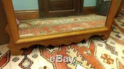 LARGE Antique Tiger Maple Wall Mirror Solid Wood VTG Old 42x24 Ornate Vanity