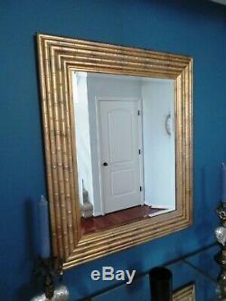 LARGE Chinoiserie FAUX BAMBOO Antique Gold WALL MIRROR 38 x 31 Chippendale