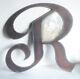 LARGE Mid Century 60's BRUTALIST Rust Finish HANDWROUGHT Initial R WALL MIRROR