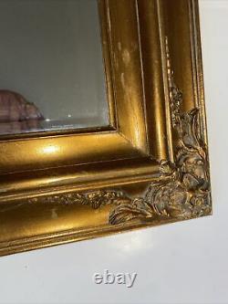 LARGE VINTAGE GOLD FRAMED BEVELED MIRROR WALL HANGING Picture Frame 23 X 20