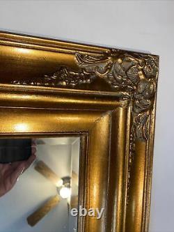 LARGE VINTAGE GOLD FRAMED BEVELED MIRROR WALL HANGING Picture Frame 23 X 20