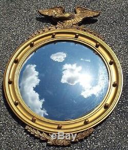 LARGE Vintage 1950s EAGLE Gold Leaf Giltwood CONVEX Glass WALL MIRROR Patriotic