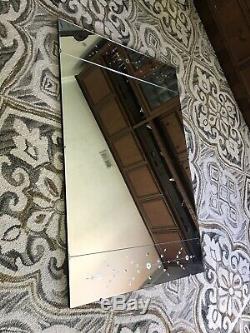 LARGE Vintage Art Deco frameless Wall Mirror Etched Flower Side Panels HEAVY