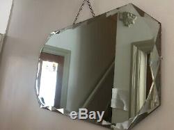 LARGE Vintage Frameless Overmantle Wall Mirror Bevelled Edges Antique 68cm m251
