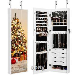 LED Armoire Large Jewelry Box Organizer Mirror Wall Door Mounted Jewelry Cabinet