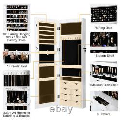 LED Armoire Large Jewelry Box Organizer Mirror Wall Door Mounted Jewelry Cabinet