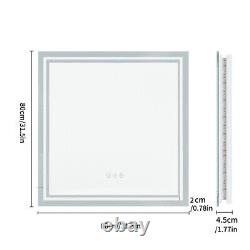 LED Bathroom Mirror Square HD Vanity Makeup Dimmable Anti-Fog Front Lit Backlit
