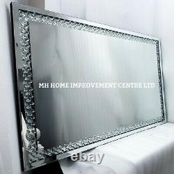 LED Light Up Sparkly Floating Crystal Large Silver Wall Mirror 110x70cm