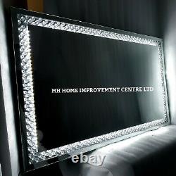 LED Light Up Sparkly Floating Crystal Large Silver Wall Mirror 110x70cm