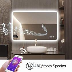 LED Ligthted Bathroom Mirror Vanity Makeup Anti-Fog Dimmable Large Mirror Plug