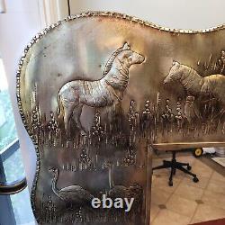 Large 1980s Embossed Tin Frame Wall Mirror African Animals Made in Mexico
