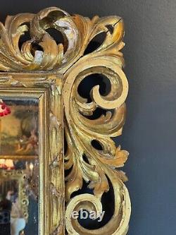 Large 19th Century Italian Rococo Style Florentine Carved Giltwood Wall Mirror