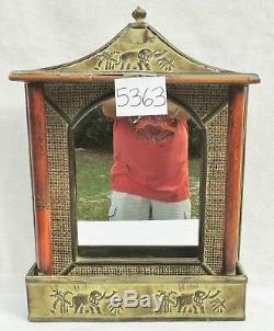 Large 22 Wood & Wicker Figural Elephant Palm Tree Hanging Wall Mirror #5363