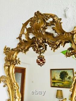 Large 29 French Antique Ornate Cast Brass Wall Mirror, Frame, Rococo Baroque
