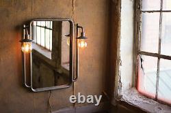 Large 29 Inch Metal Lighted Vanity Mirror Two Vintage Style Wall Lamps