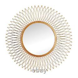 Large 30 in Interlocking Pattern Brass Gold Sunburst Round Wall Mirror