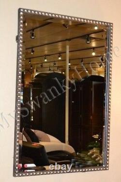 Large 31 SILVER BEADED Vanity Mirror Rectangle NEIMAN MARCUS Wall Contemporary