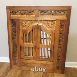 Large 31 x 35 Vintage Hand Carved Wood Wall Hall Mirror with Shutter Doors