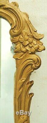 Large 33 Antique c1933 French Ornate Gold Gilt Carved Wood Floral Wall Mirror