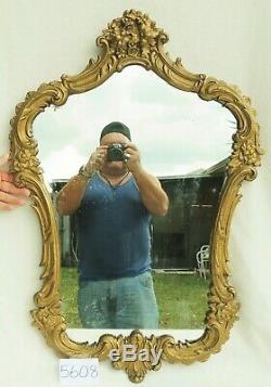 Large 33 Antique c1933 French Ornate Gold Gilt Carved Wood Floral Wall Mirror