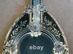 Large 35 Antique Venetian Art Glass Guitar Mandolin Wall Mirror Etched Beveled