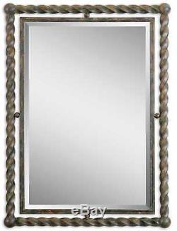 Large 35 Heavy Rustic Twisted Wrought Iron Beveled Wall Mirror Spanish Style
