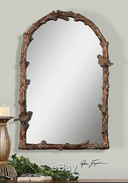 Large 37 Aged Gold Leaf Arch Wall Mirror Bird On A Branch Tuscan Uttermost