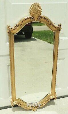 Large 38 Vintage Ornate Carved Wood Gold Gilt Seashell Hanging Wall Mirror 5785