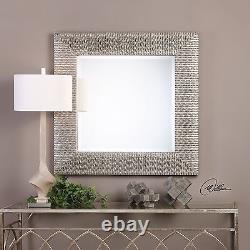 Large 40 Beaded Silver Gray Wall Mirror Square Vanity Textured Contemporary