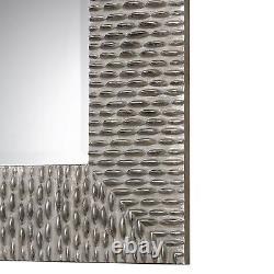 Large 40 Beaded Silver Gray Wall Mirror Square Vanity Textured Contemporary